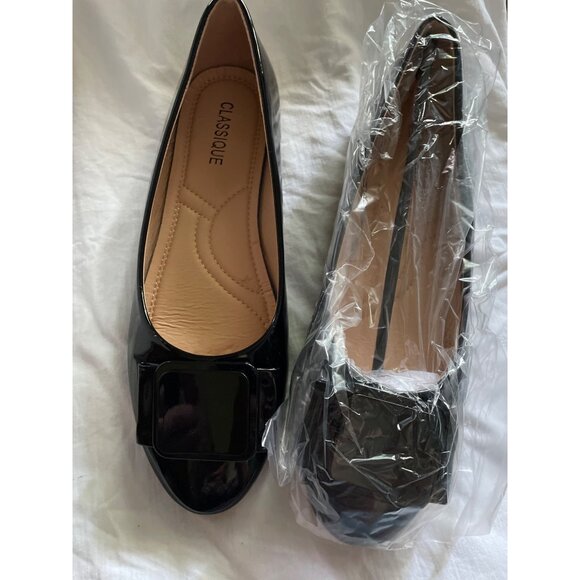Classique Womens Black Patent Flats With Bow Detail Size 9.5M - Picture 3 of 9